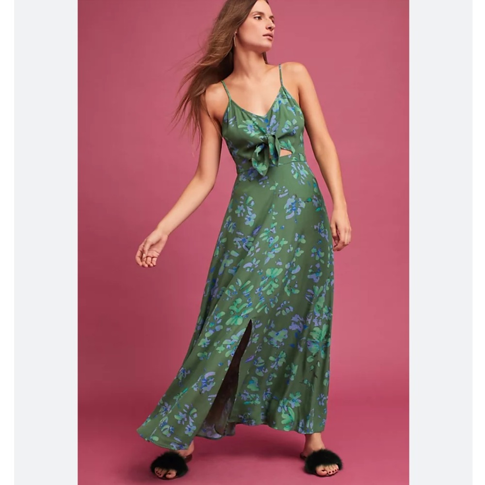 M4 Anthropologie Plenty By Tracy Reese Isla Floral Strap Maxi‎ Slit Cutoff Dress